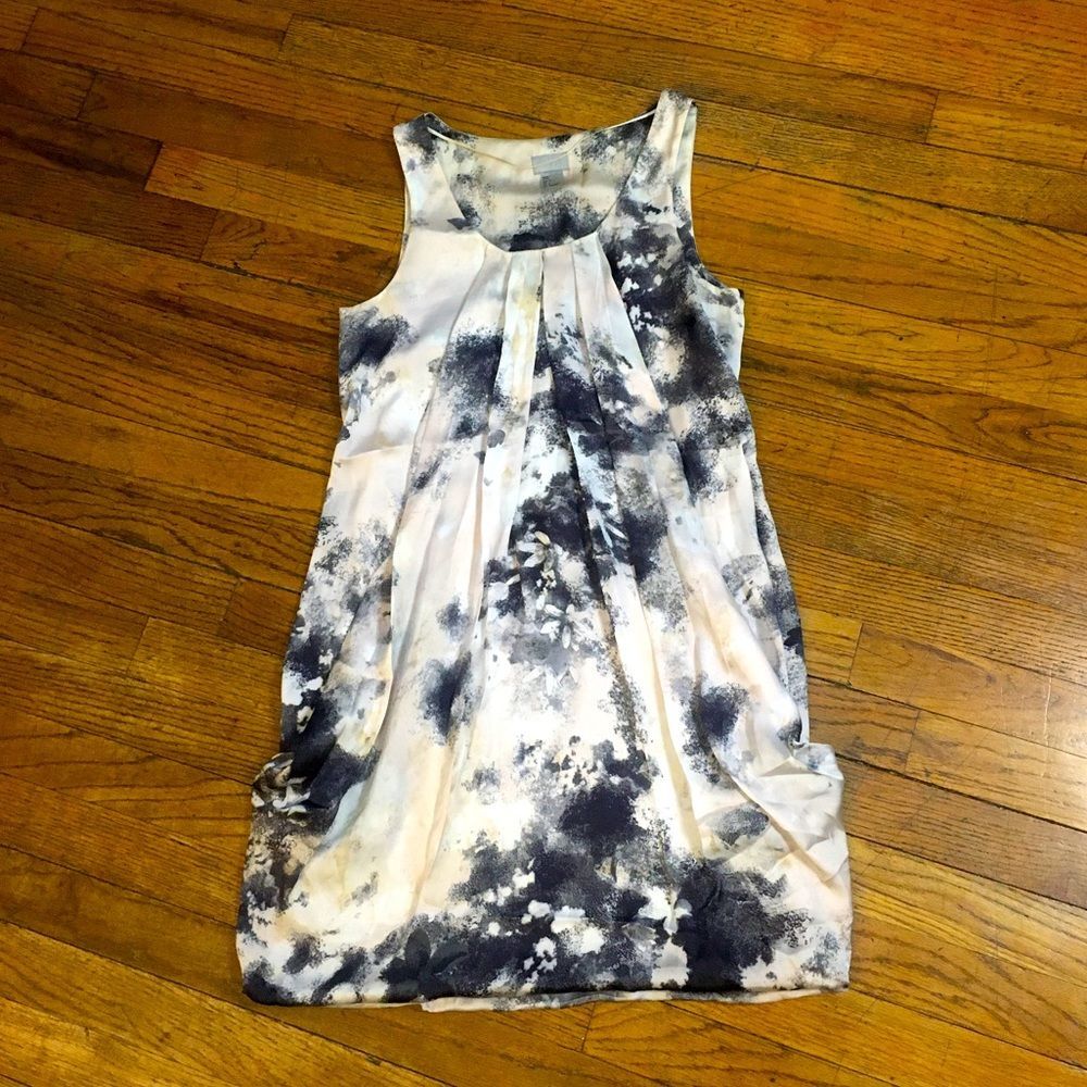 H & M size US 4 Silky white mini dress pastel pink & grey splatter print pockets
